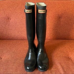 Hunter -  Original Gloss Rain Boot - Black sz 8 - With Grey Wellie socks